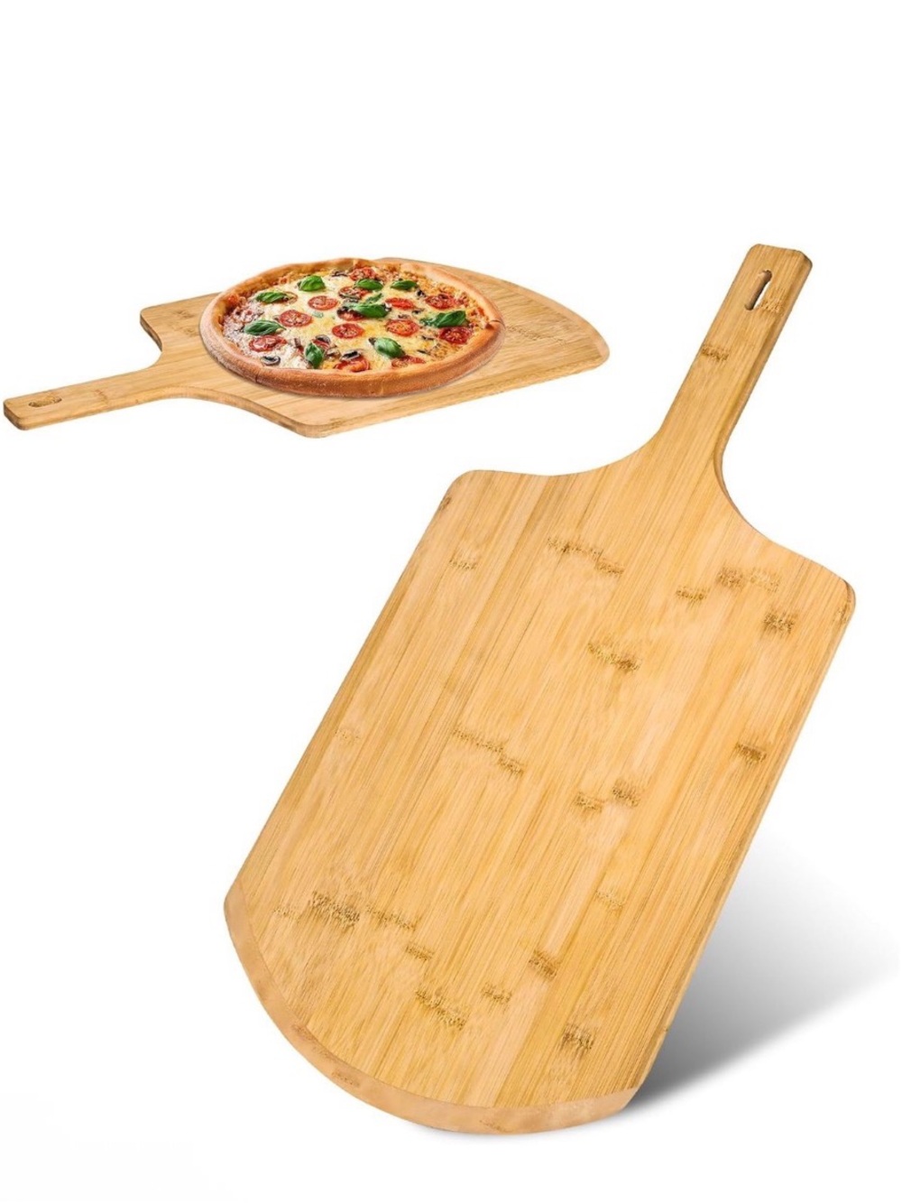 Pizza Peel 14 inch16" L × 14" W Plate, with 8" L Wooden Handle, 24" Overall